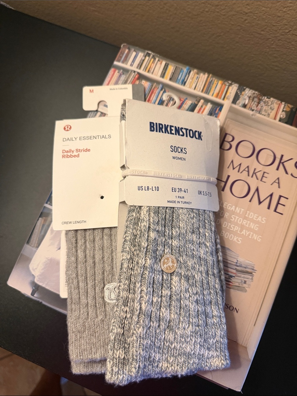 Birkenstock and Lululemon Women's Grey Ribbed Crew Socks Set of 2 NWT